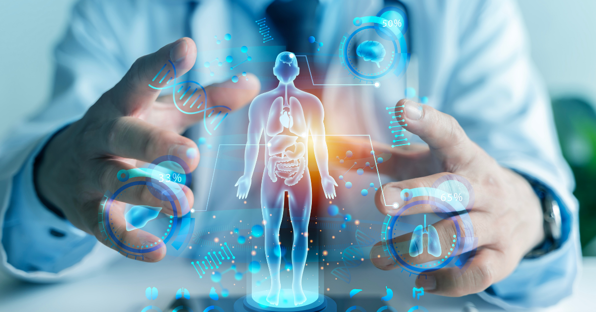 Physician with holographic medical visualization